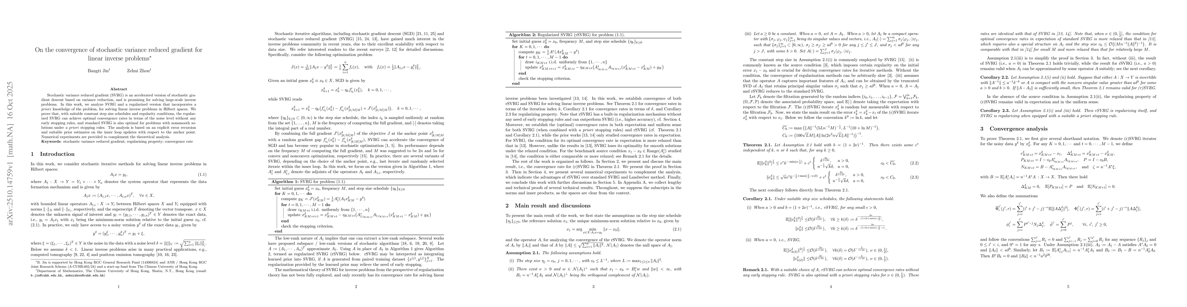 Thumbnail for On the convergence of stochastic variance reduced gradient for linear
  inverse problems