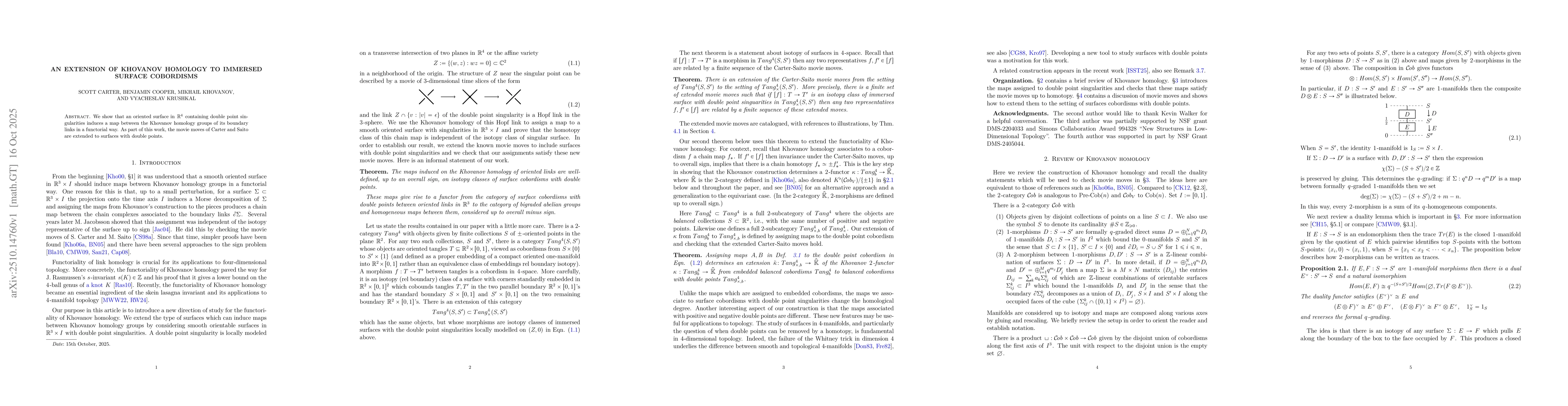 Thumbnail for An Extension of Khovanov Homology to Immersed Surface Cobordisms