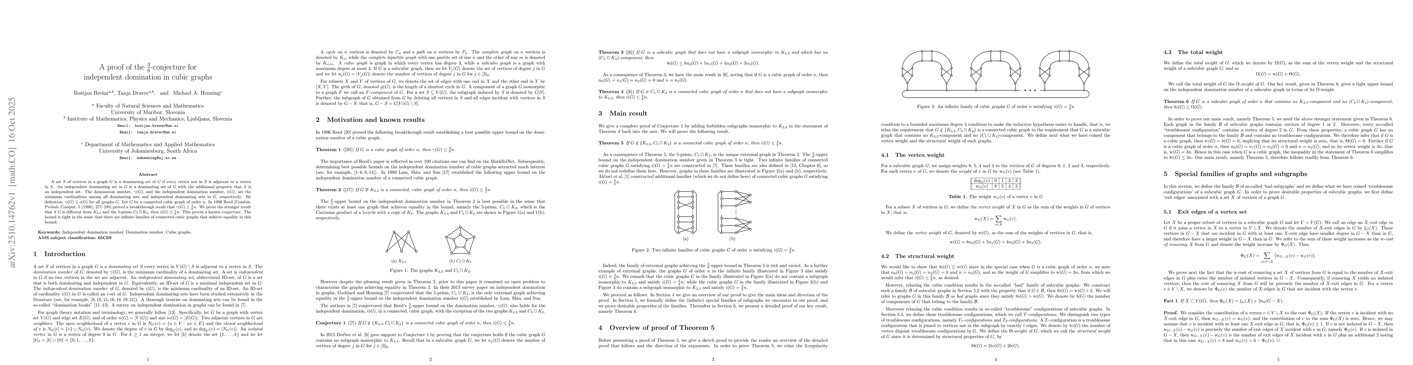 Thumbnail for A proof of the $\frac{3}{8}$-conjecture for independent domination in
  cubic graphs