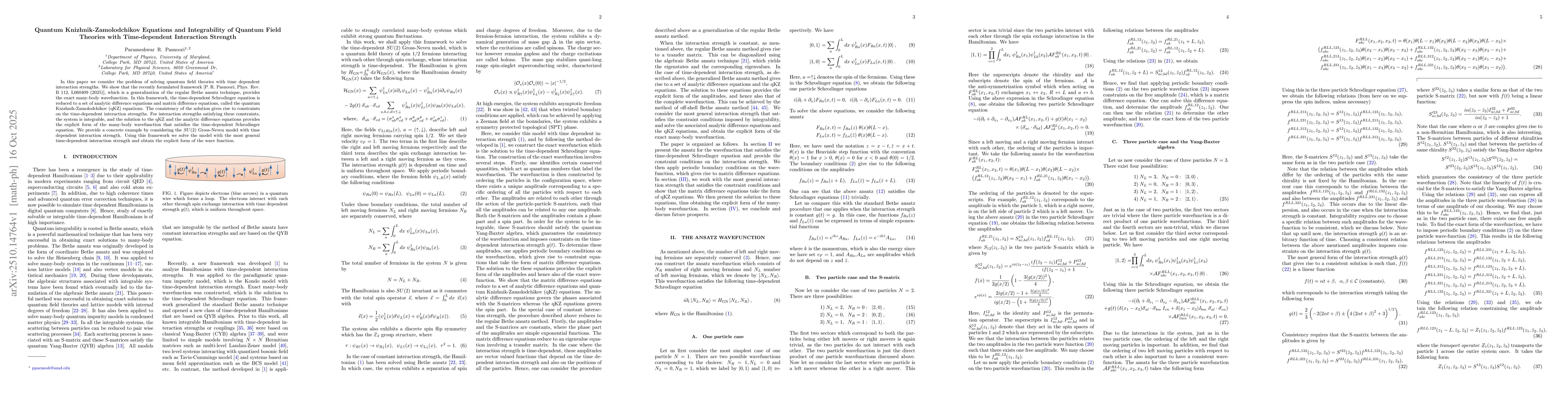 Thumbnail for Quantum Knizhnik-Zamolodchikov Equations and Integrability of Quantum
  Field Theories with Time-dependent Interaction Strength
