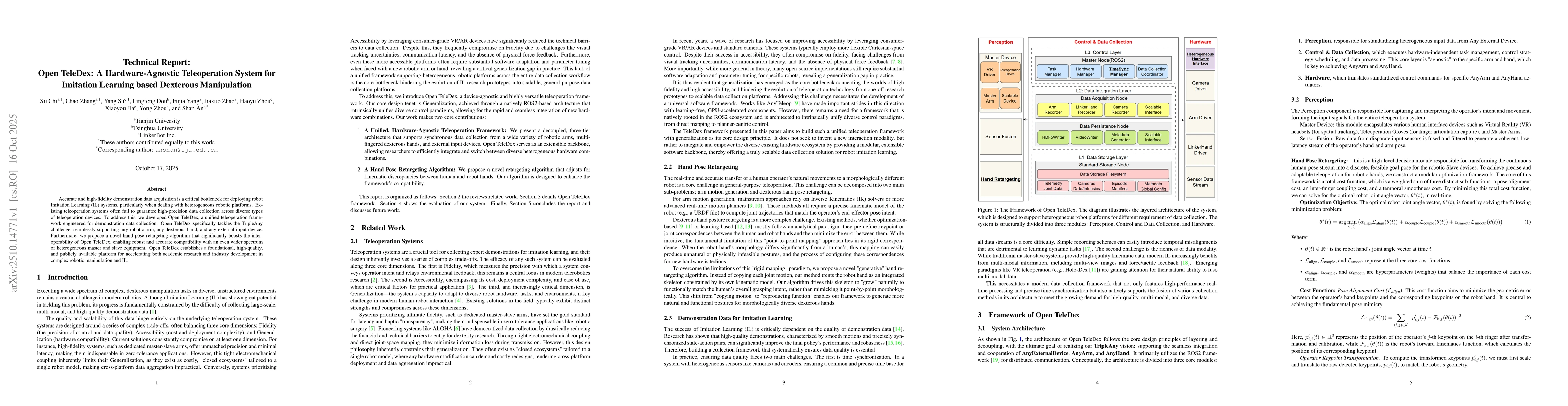 Thumbnail for Open TeleDex: A Hardware-Agnostic Teleoperation System for Imitation
  Learning based Dexterous Manipulation