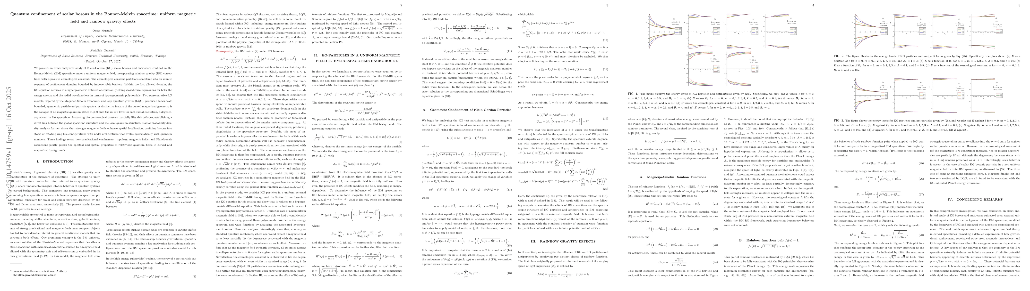 Thumbnail for Quantum confinement of scalar bosons in the Bonnor-Melvin spacetime:
  uniform magnetic field and rainbow gravity effects