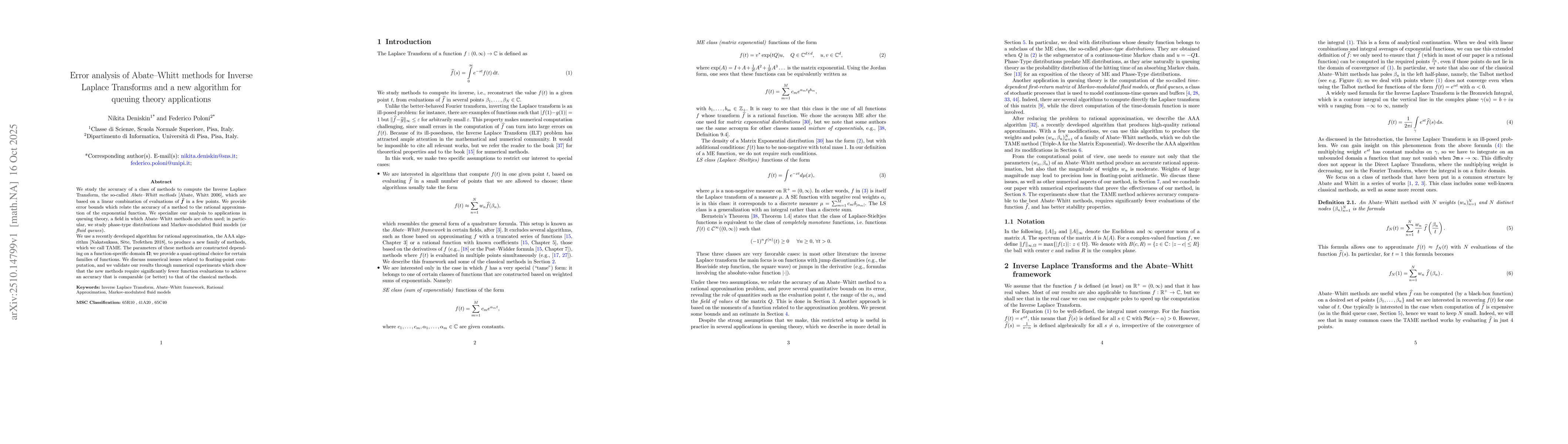 Thumbnail for Error analysis of Abate--Whitt methods for Inverse Laplace Transforms
  and a new algorithm for queuing theory applications