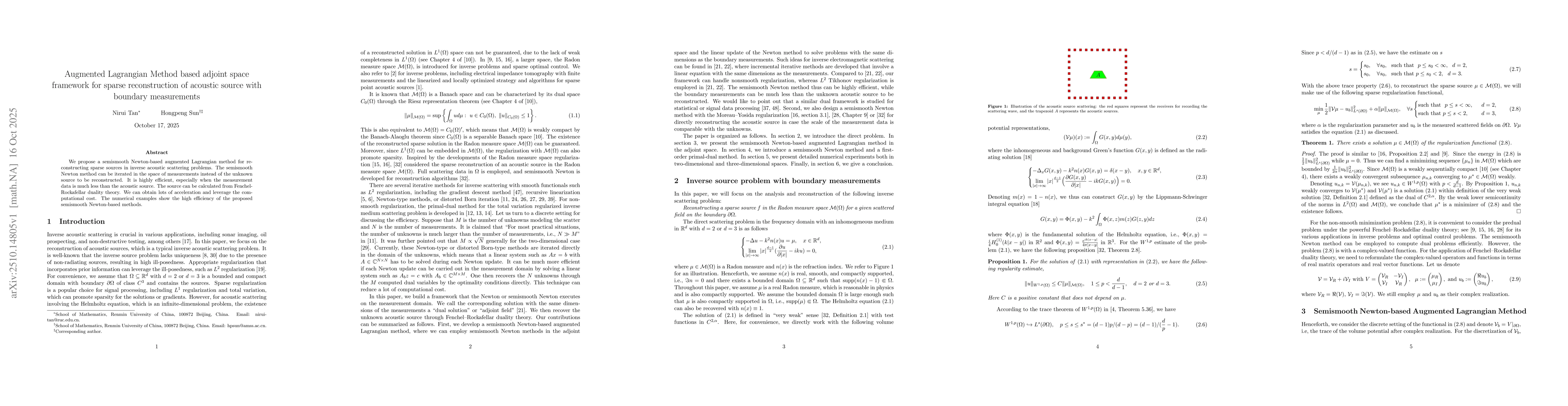 Thumbnail for Augmented Lagrangian Method based adjoint space framework for sparse
  reconstruction of acoustic source with boundary measurements