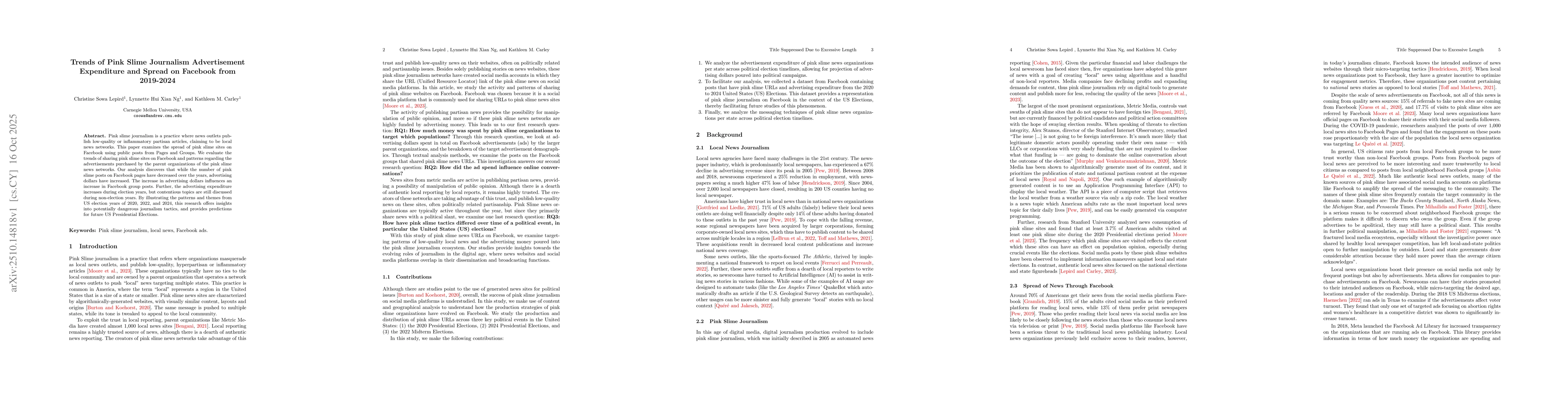 Thumbnail for Trends of Pink Slime Journalism Advertisement Expenditure and Spread on
  Facebook from 2019-2024