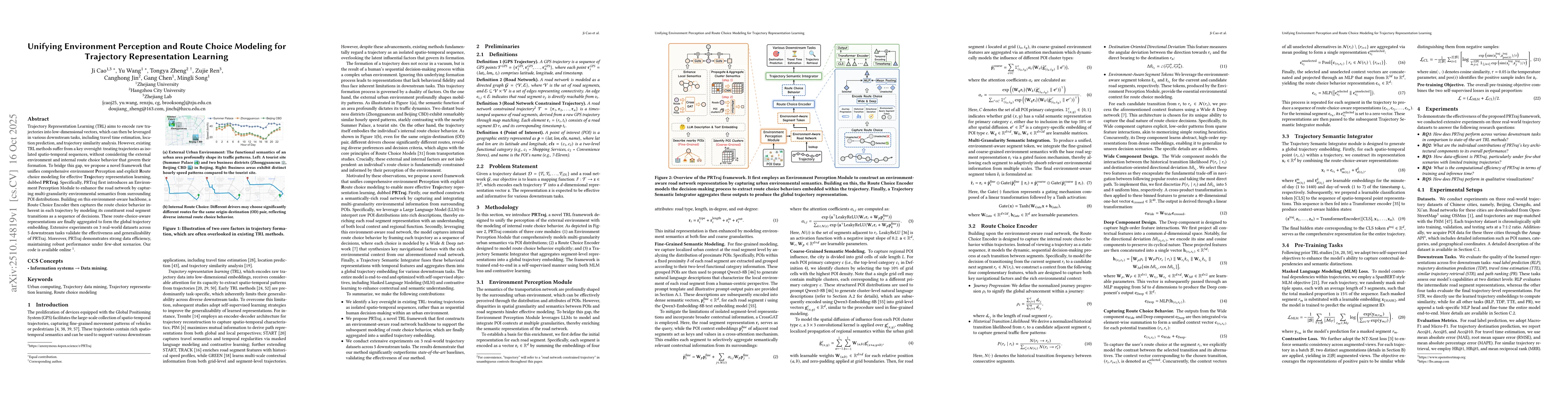 Thumbnail for Unifying Environment Perception and Route Choice Modeling for Trajectory
  Representation Learning