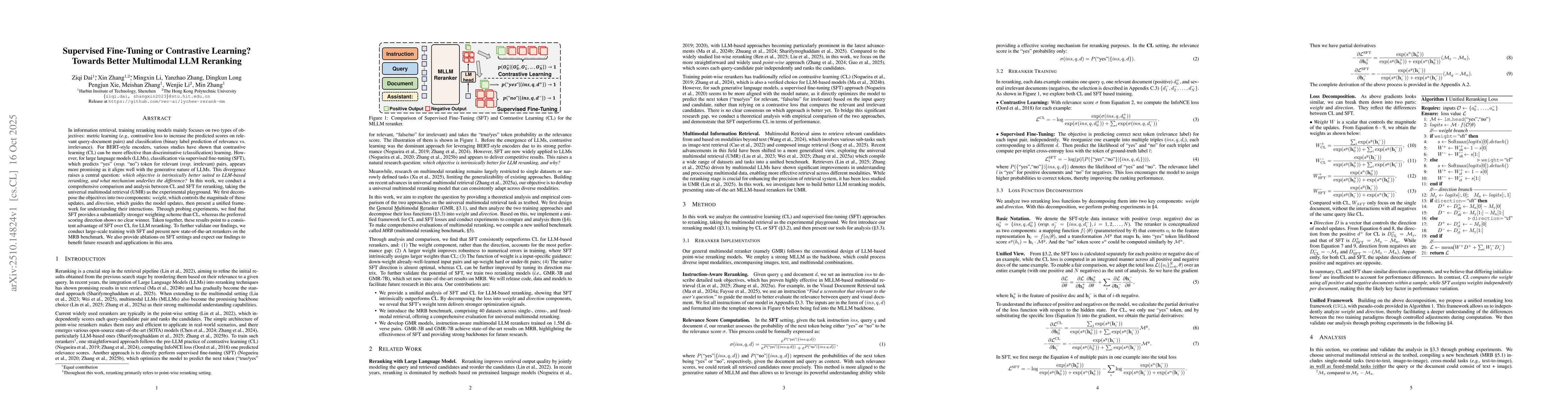 Thumbnail for Supervised Fine-Tuning or Contrastive Learning? Towards Better
  Multimodal LLM Reranking