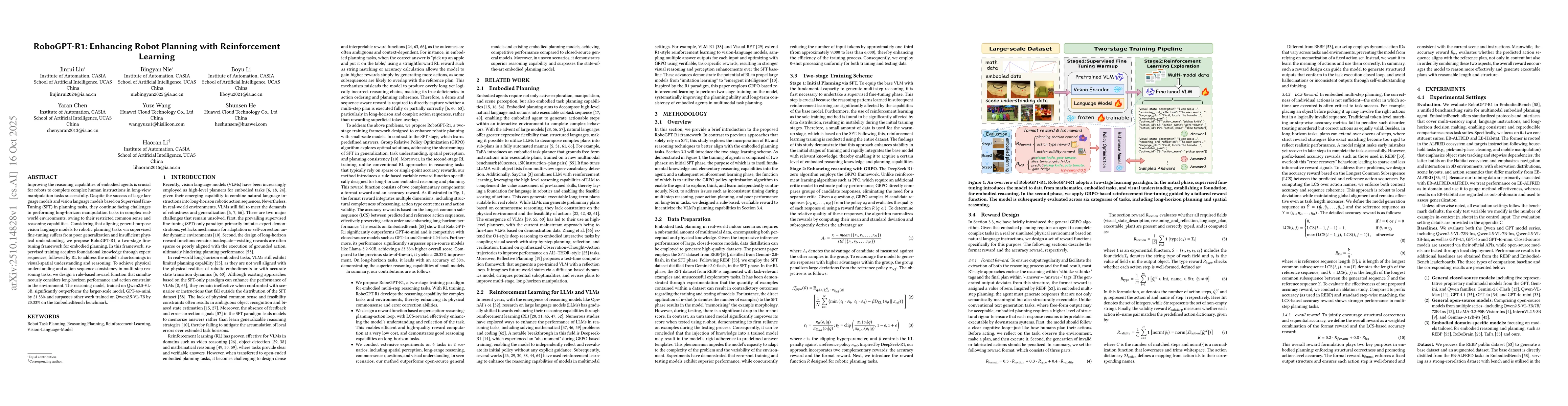 Thumbnail for RoboGPT-R1: Enhancing Robot Planning with Reinforcement Learning