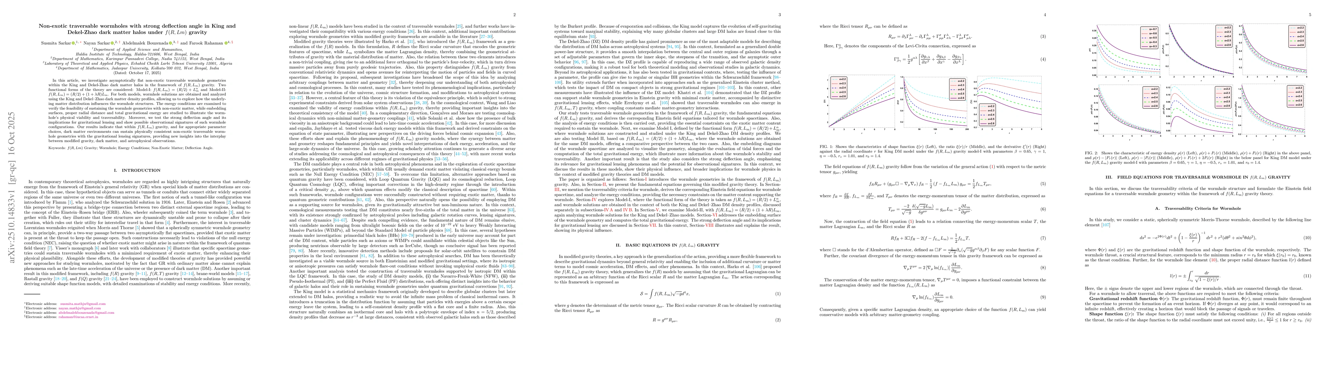 Thumbnail for Non-exotic traversable wormholes with strong deflection angle in King
  and Dekel-Zhao dark matter halos under f(R,Lm) gravity