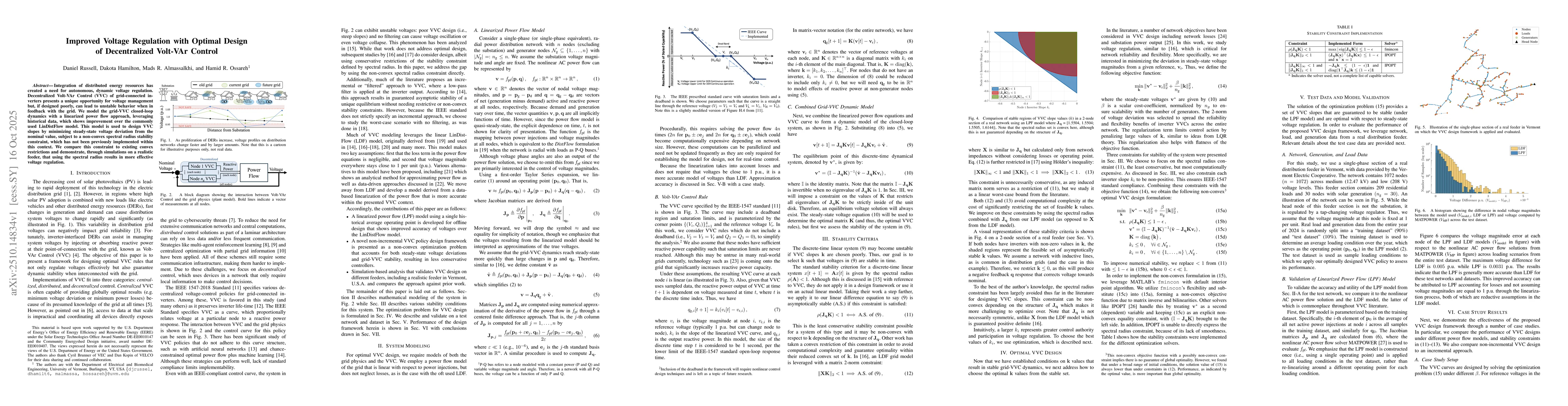 Thumbnail for Improved Voltage Regulation with Optimal Design of Decentralized
  Volt-VAr Control