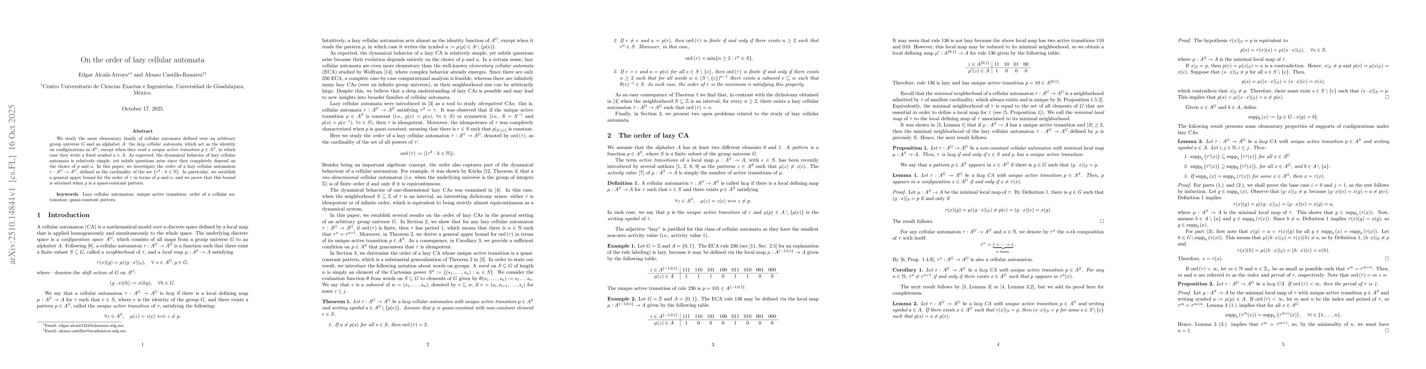 Thumbnail for On the order of lazy cellular automata