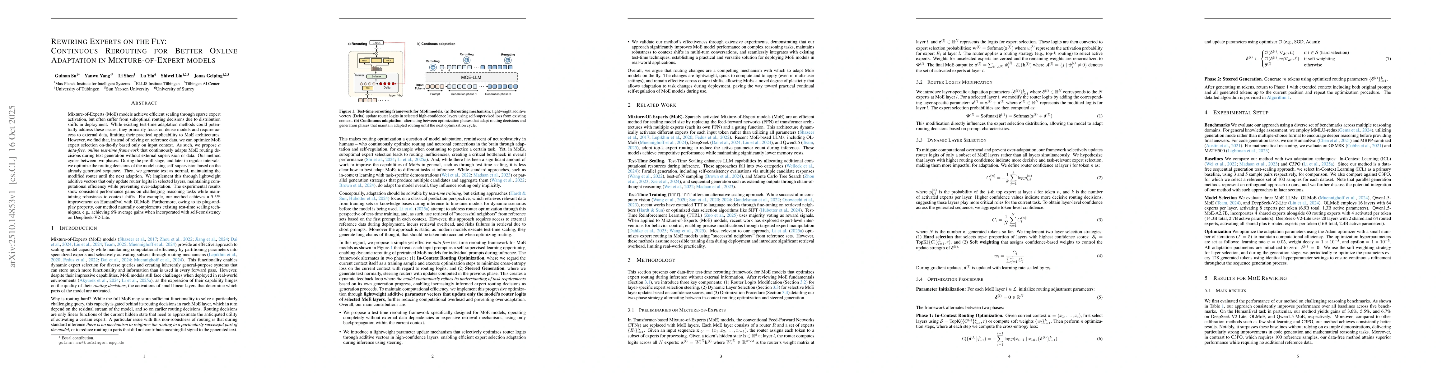 Thumbnail for Rewiring Experts on the Fly:Continuous Rerouting for Better Online
  Adaptation in Mixture-of-Expert models