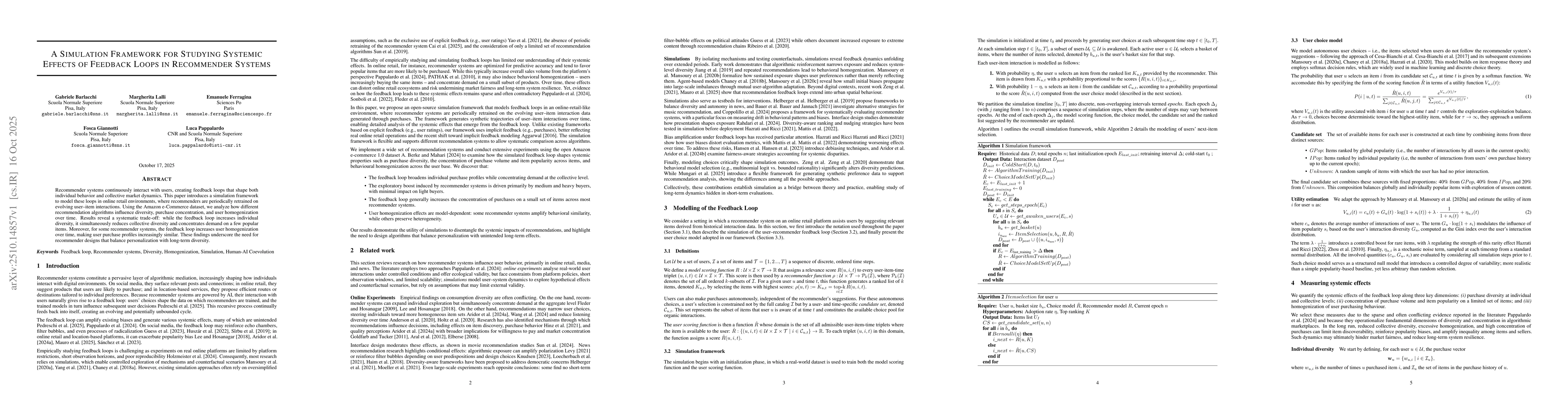 Thumbnail for A Simulation Framework for Studying Systemic Effects of Feedback Loops
  in Recommender Systems