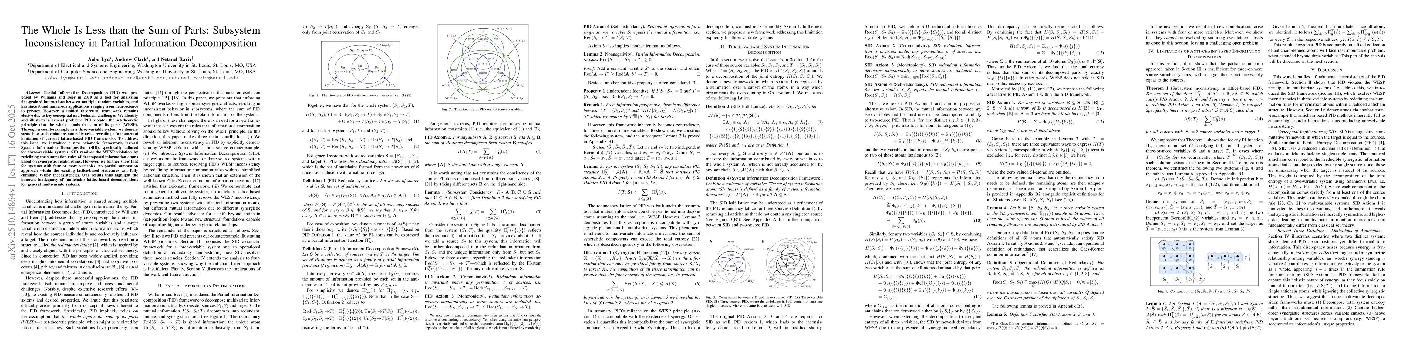 Thumbnail for The Whole Is Less than the Sum of Parts: Subsystem Inconsistency in
  Partial Information Decomposition