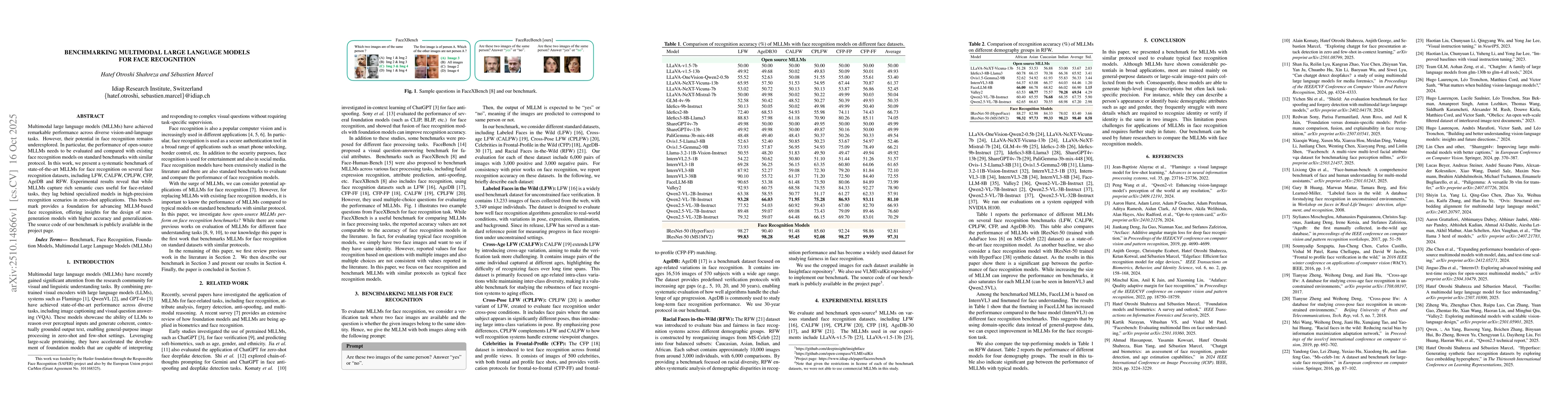 Thumbnail for Benchmarking Multimodal Large Language Models for Face Recognition
