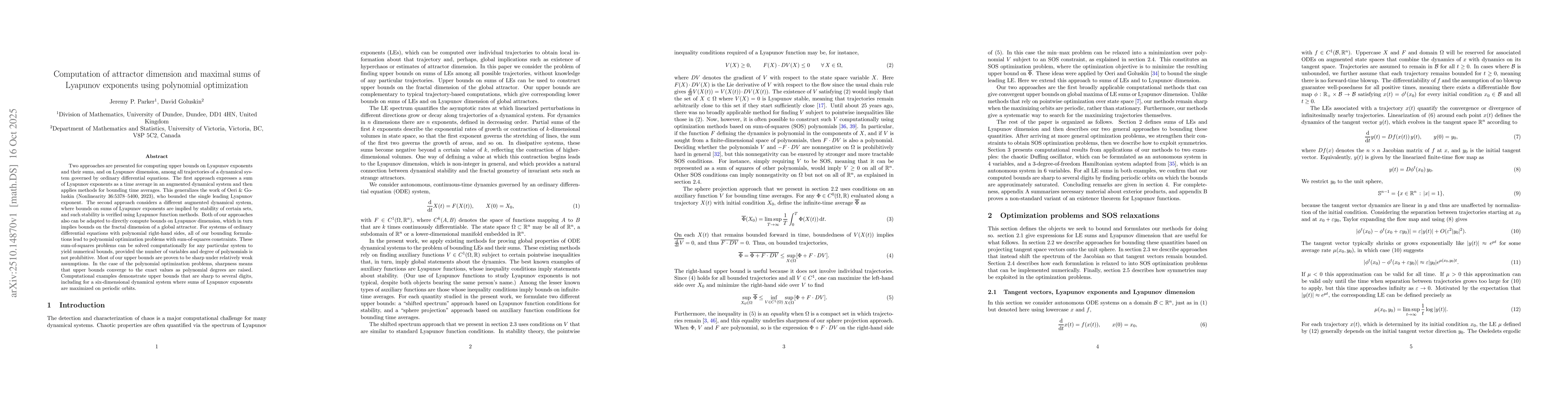 Thumbnail for Computation of attractor dimension and maximal sums of Lyapunov
  exponents using polynomial optimization