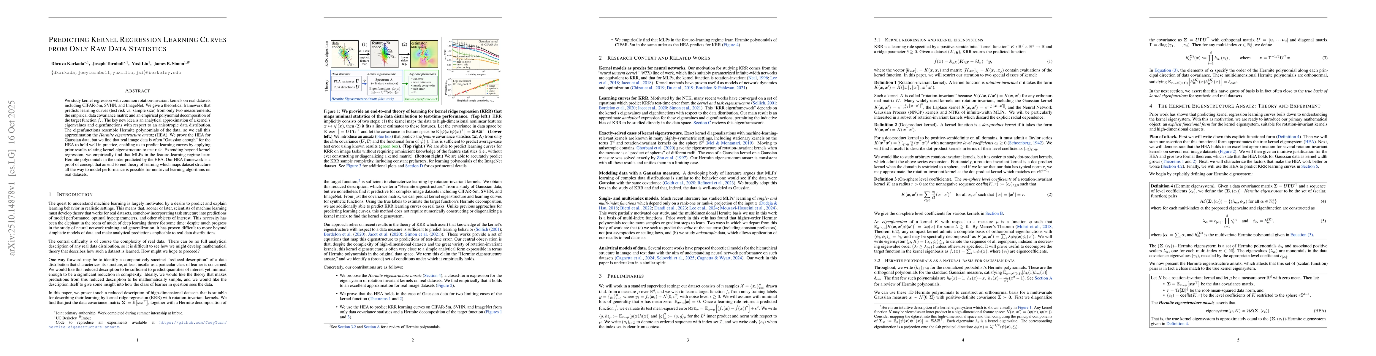 Thumbnail for Predicting kernel regression learning curves from only raw data
  statistics