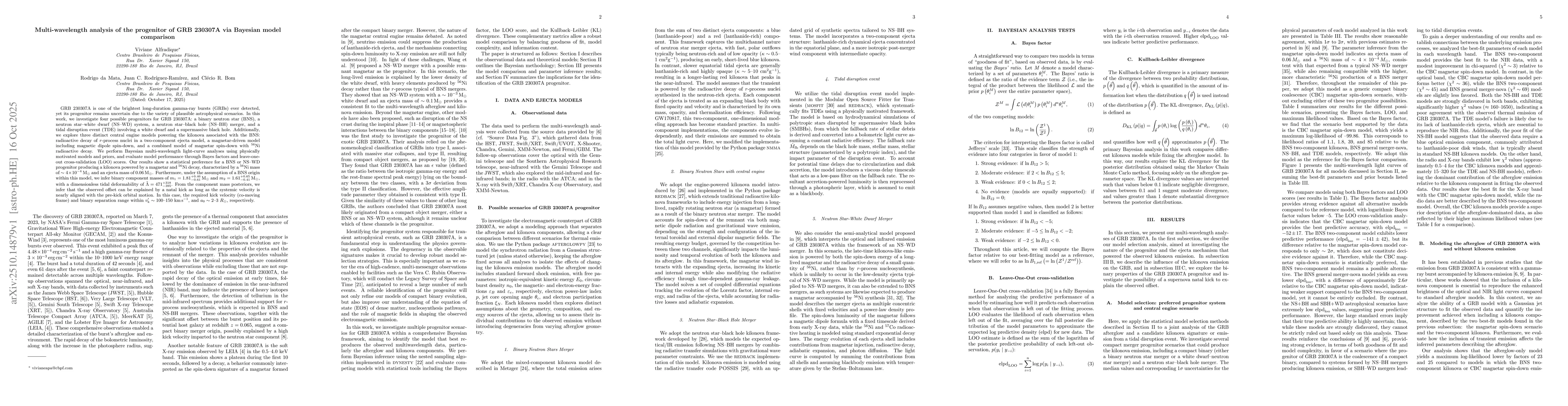 Thumbnail for Multi-wavelength analysis of the progenitor of GRB 230307A via Bayesian
  model comparison