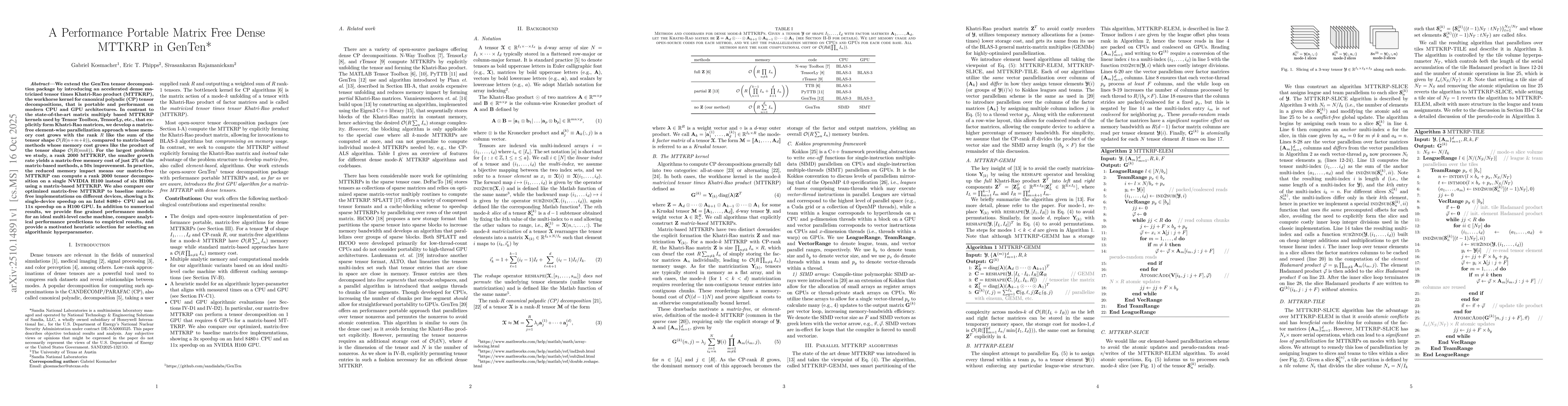 Thumbnail for A Performance Portable Matrix Free Dense MTTKRP in GenTen