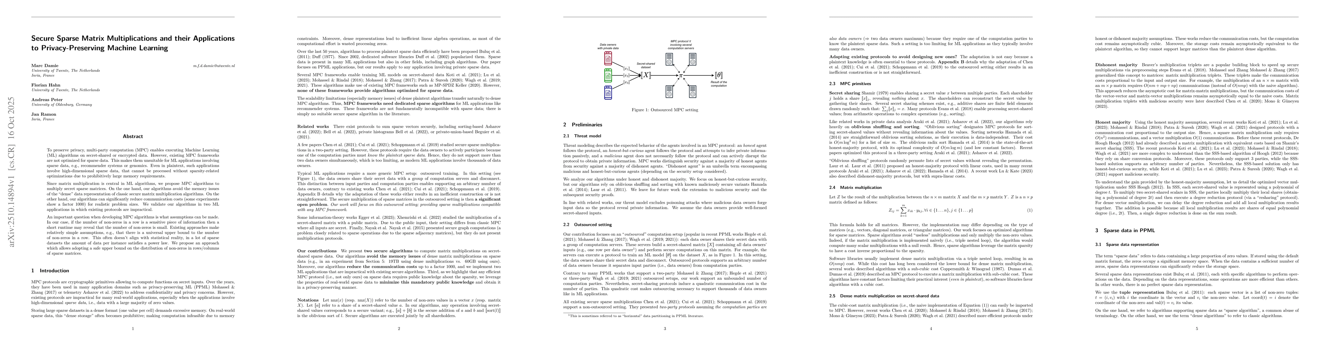 Thumbnail for Secure Sparse Matrix Multiplications and their Applications to
  Privacy-Preserving Machine Learning
