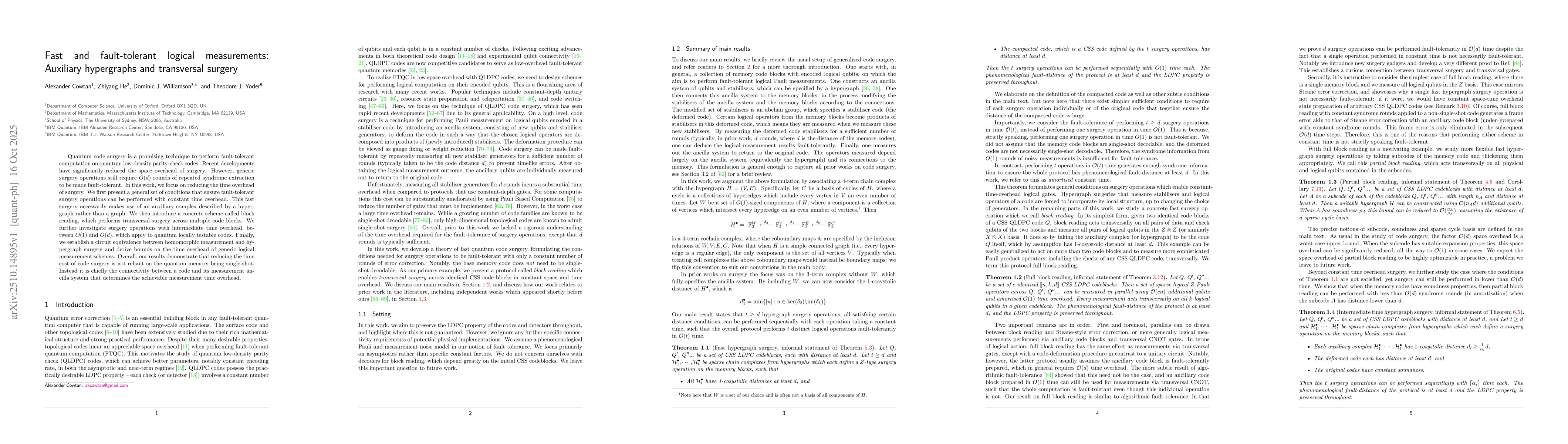 Thumbnail for Fast and fault-tolerant logical measurements: Auxiliary hypergraphs and
  transversal surgery