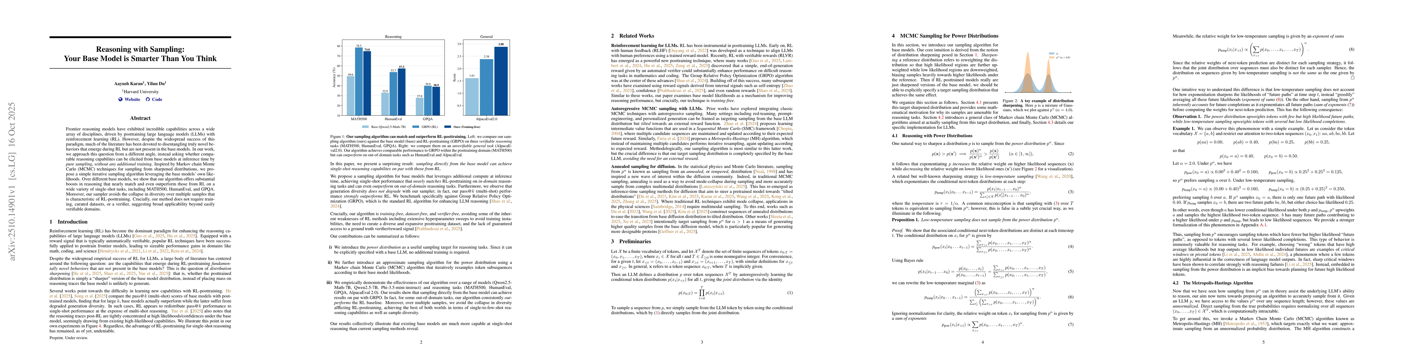 Thumbnail for Reasoning with Sampling: Your Base Model is Smarter Than You Think