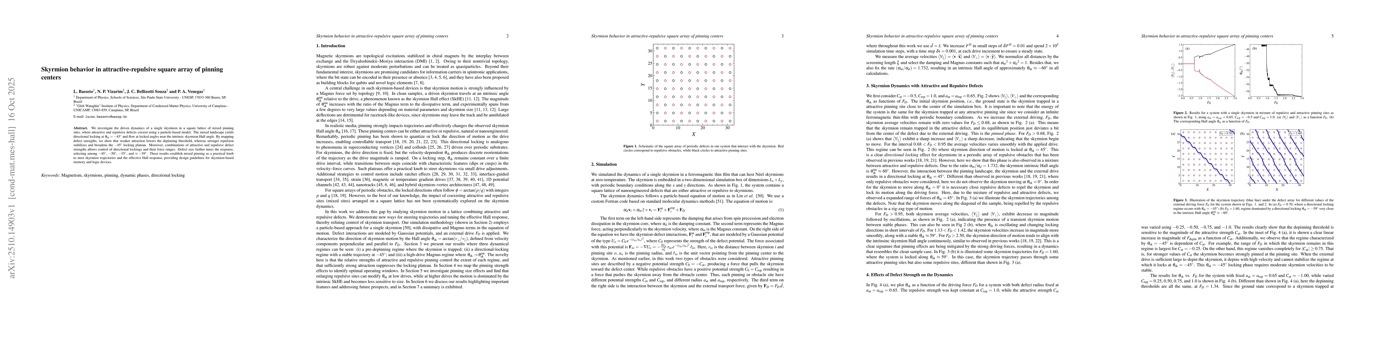 Thumbnail for Skyrmion behavior in attractive-repulsive square array of pinning
  centers