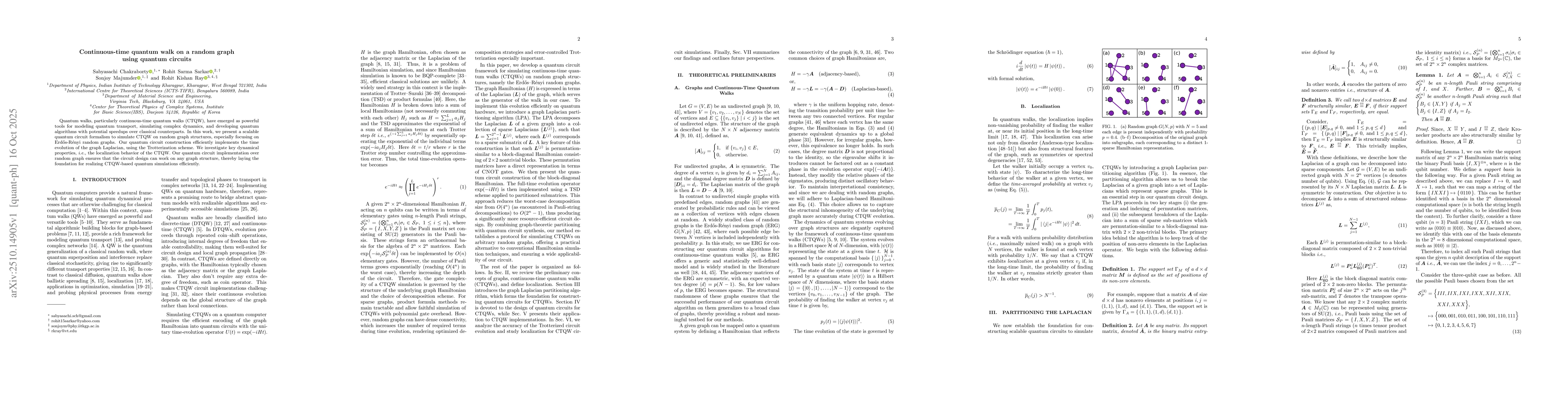 Thumbnail for Continuous-time quantum walk on a random graph using quantum circuits