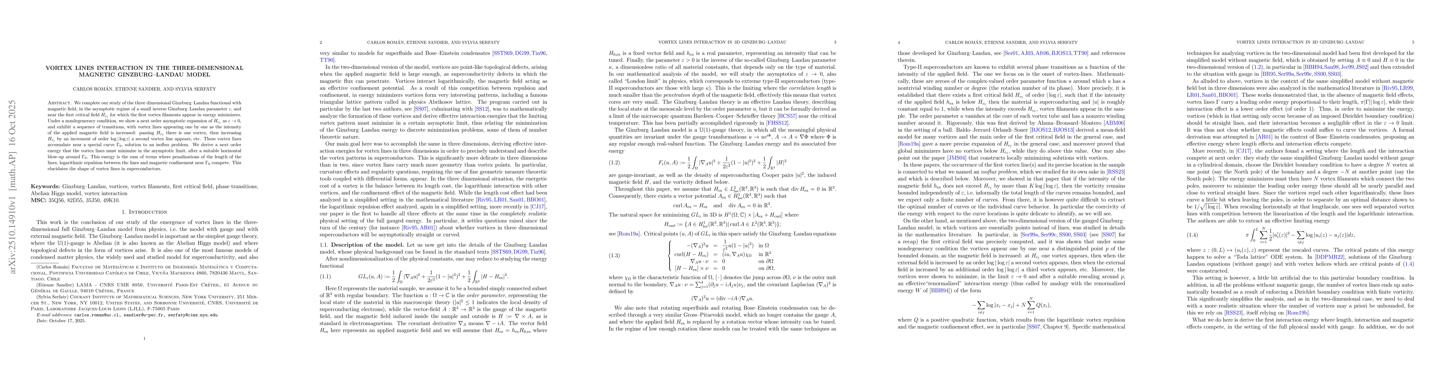 Thumbnail for Vortex lines interaction in the three-dimensional magnetic
  Ginzburg--Landau model