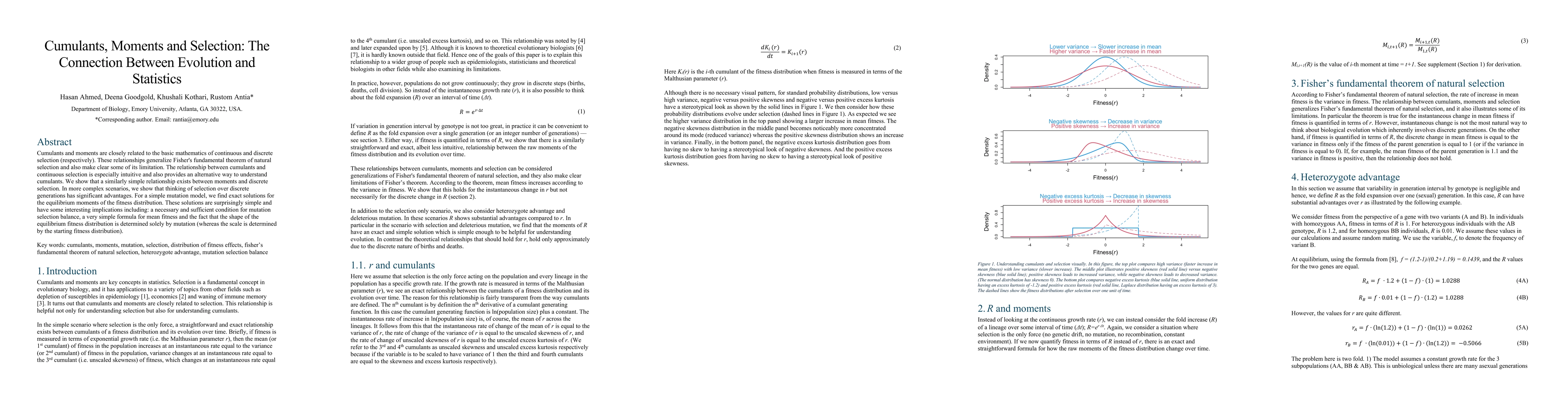 Thumbnail for Cumulants, Moments and Selection: The Connection Between Evolution and
  Statistics