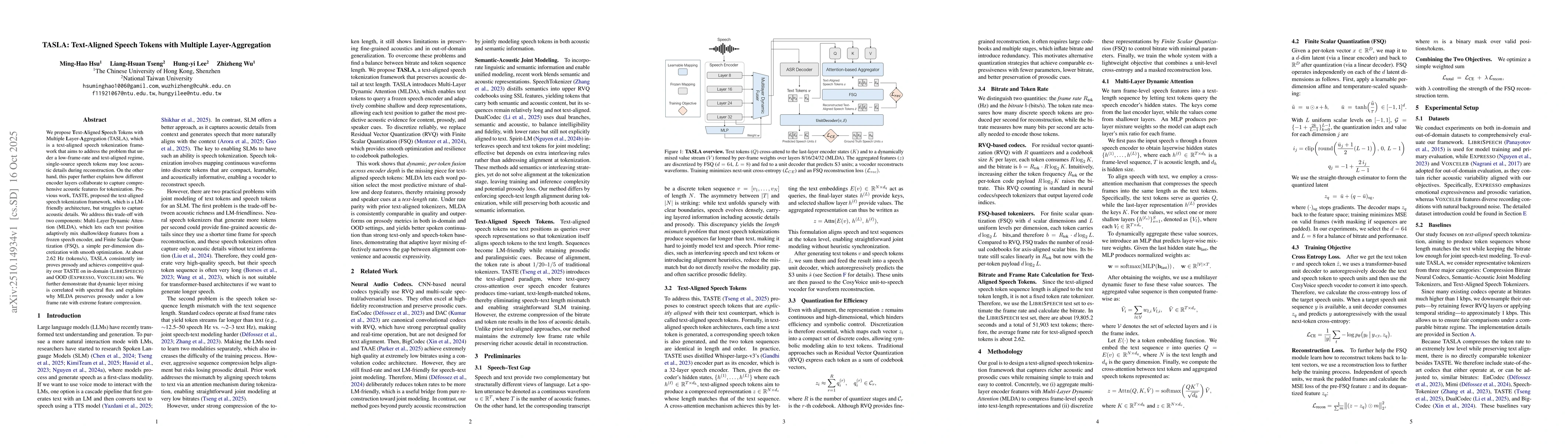 Thumbnail for TASLA: Text-Aligned Speech Tokens with Multiple Layer-Aggregation