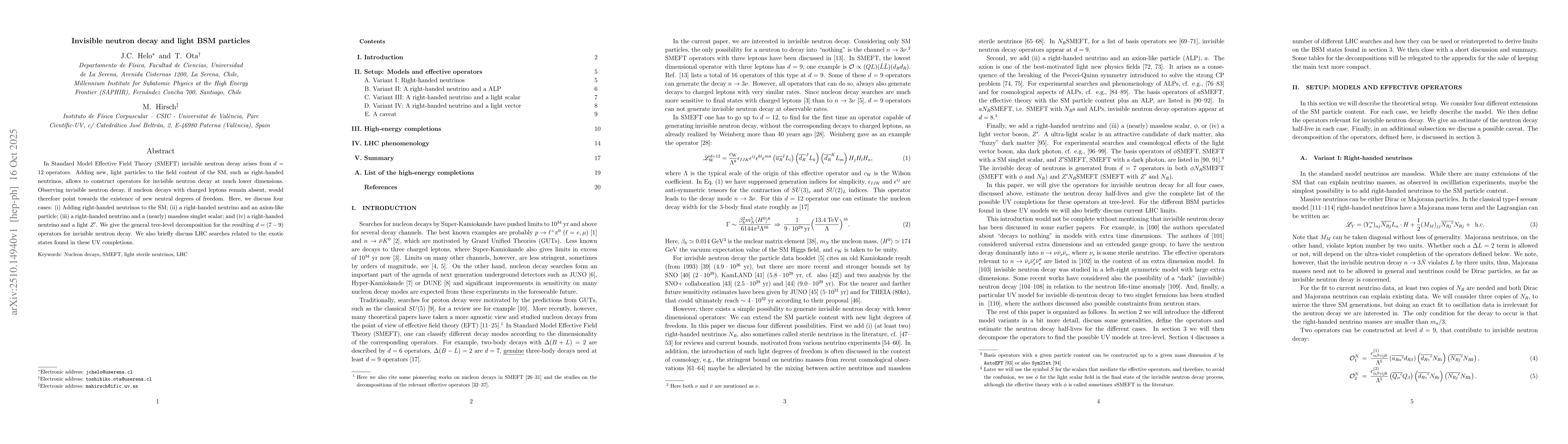 Thumbnail for Invisible neutron decay and light BSM particles