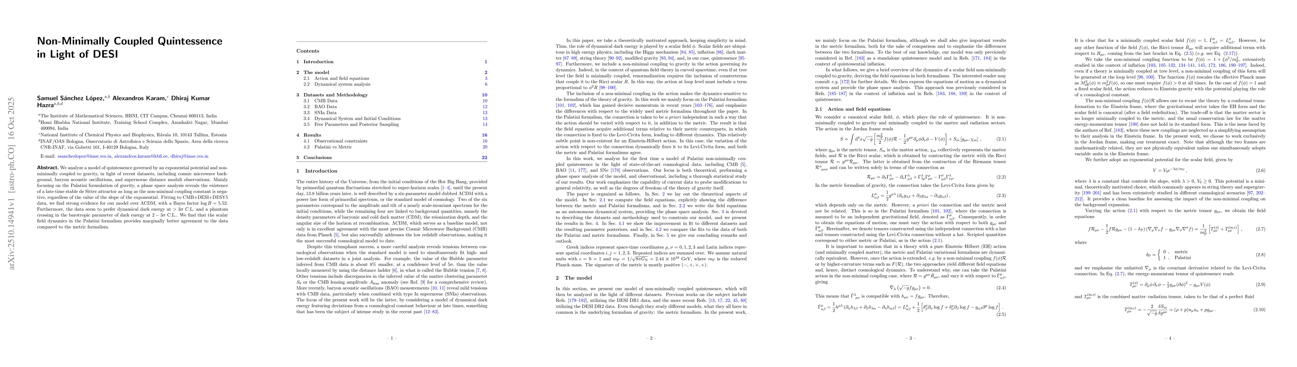 Thumbnail for Non-Minimally Coupled Quintessence in Light of DESI