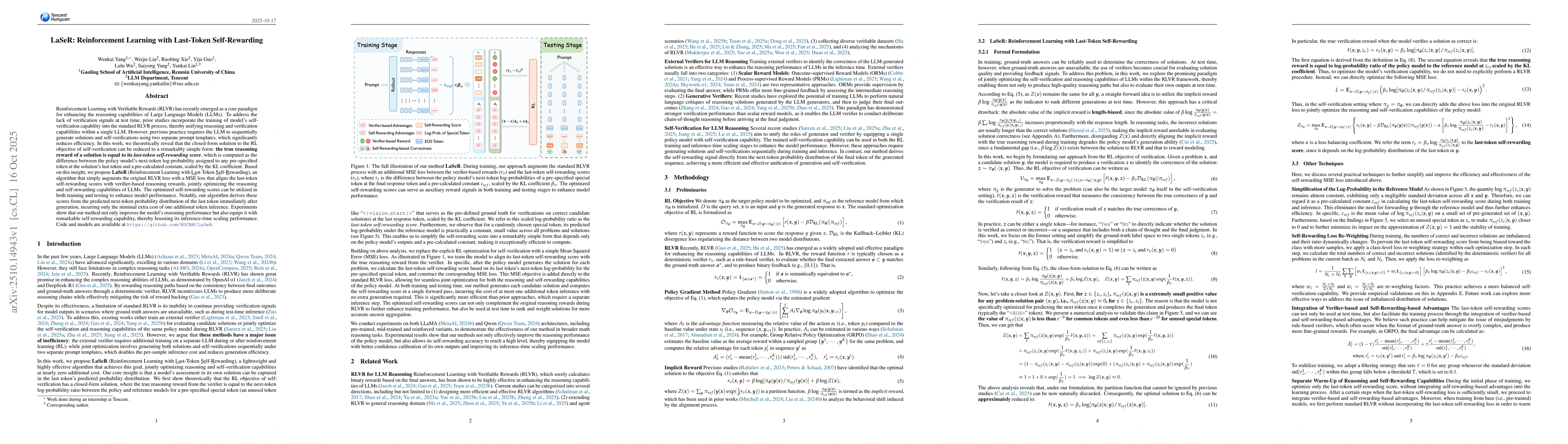 Thumbnail for LaSeR: Reinforcement Learning with Last-Token Self-Rewarding