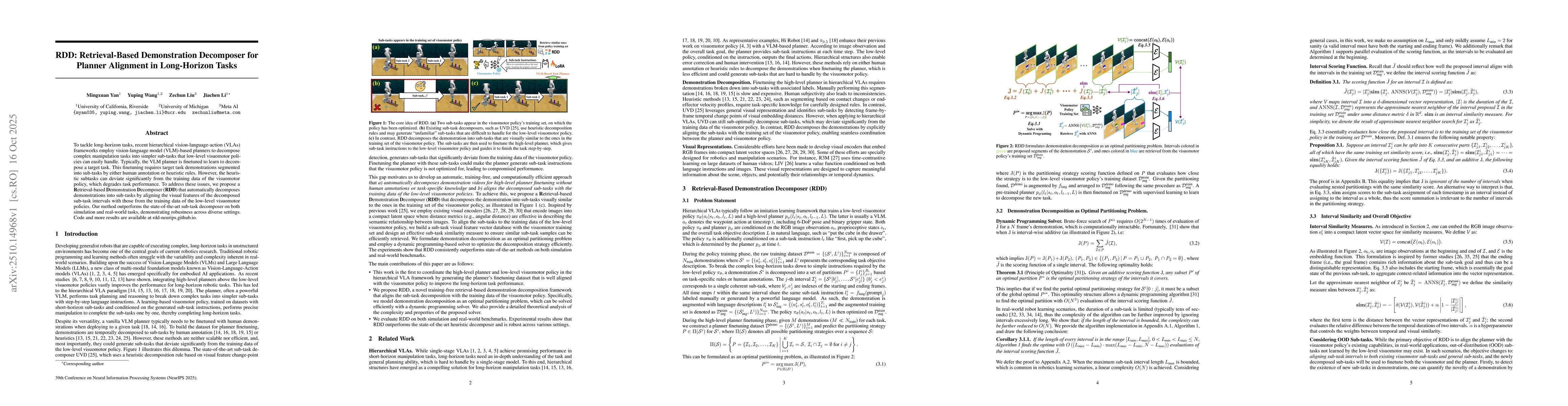 Thumbnail for RDD: Retrieval-Based Demonstration Decomposer for Planner Alignment in
  Long-Horizon Tasks