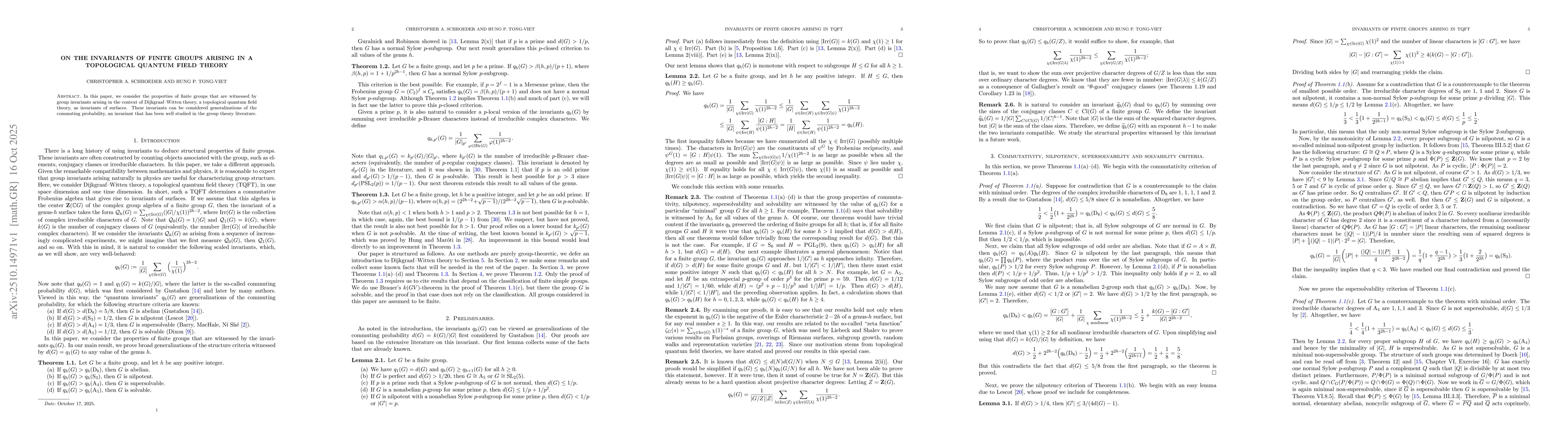 Thumbnail for On the invariants of finite groups arising in a topological quantum
  field theory
