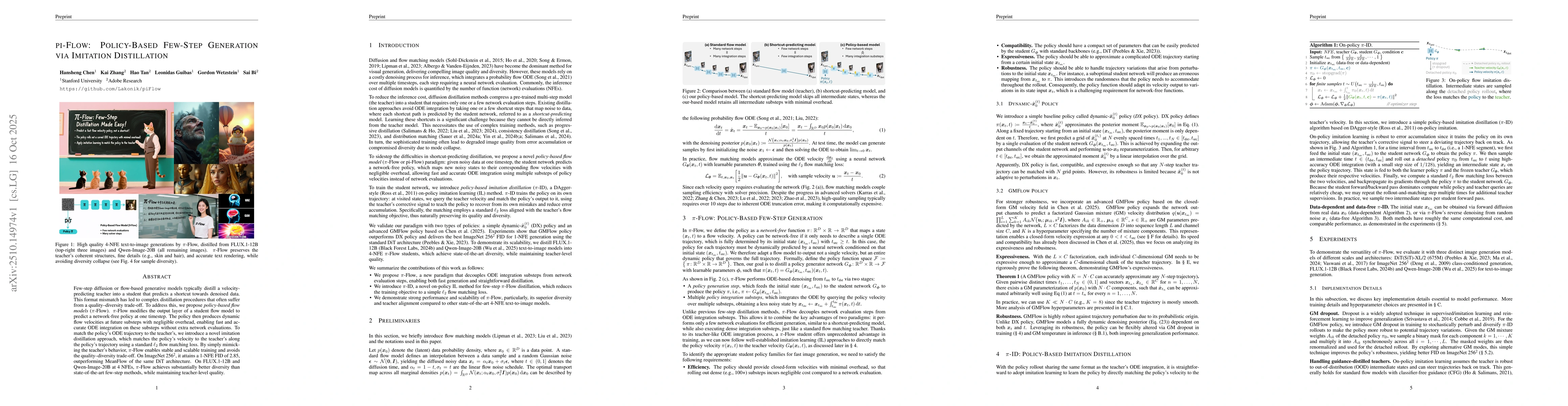 Thumbnail for pi-Flow: Policy-Based Few-Step Generation via Imitation Distillation
