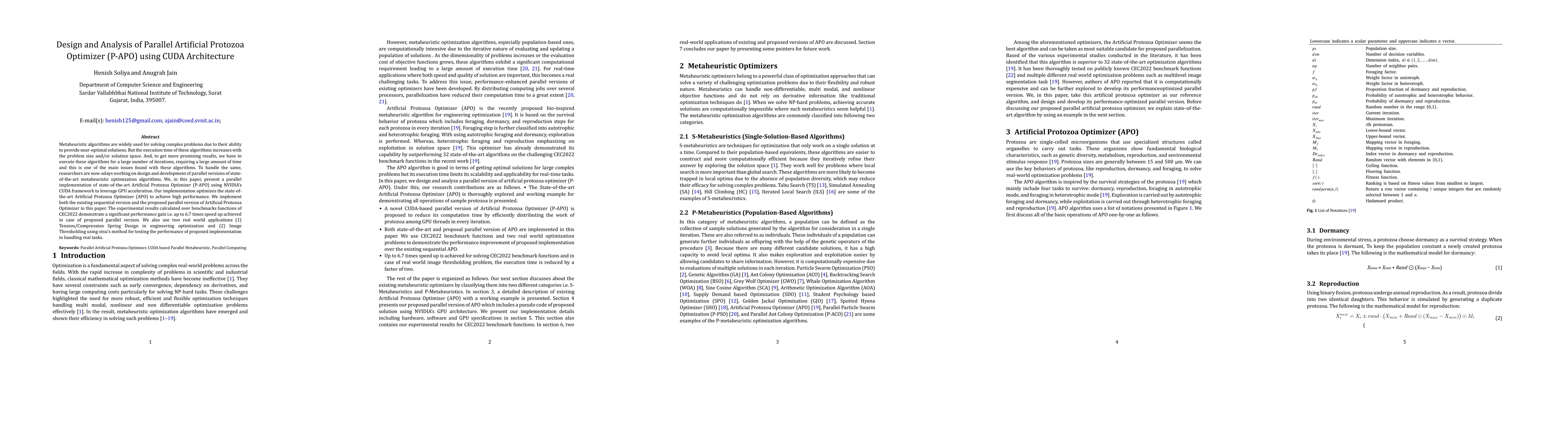 Thumbnail for Design and Analysis of Parallel Artificial Protozoa Optimizer (P-APO)
  using CUDA Architecture