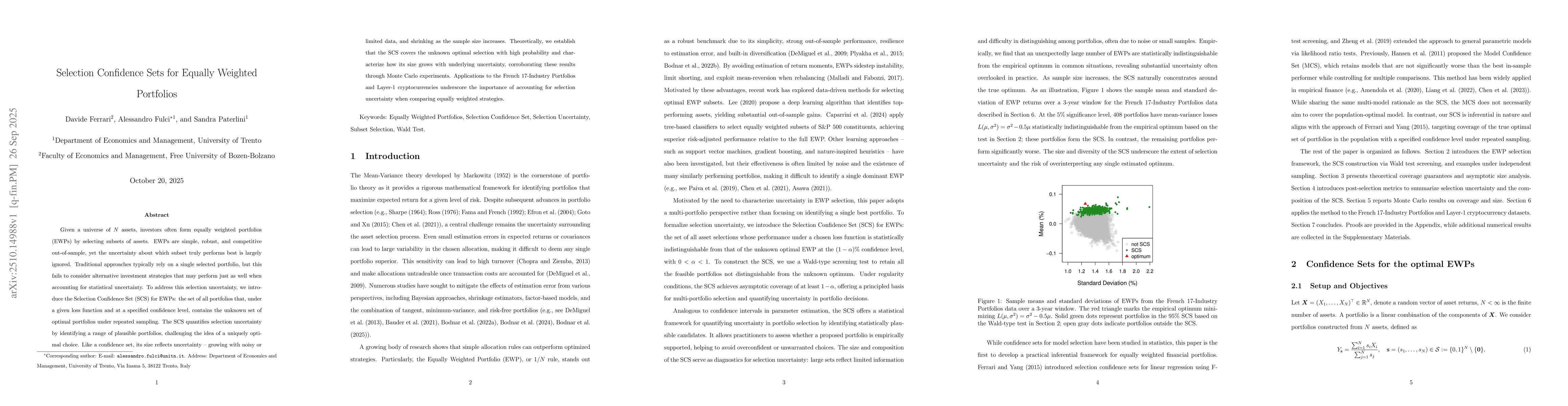 Thumbnail for Selection Confidence Sets for Equally Weighted Portfolios