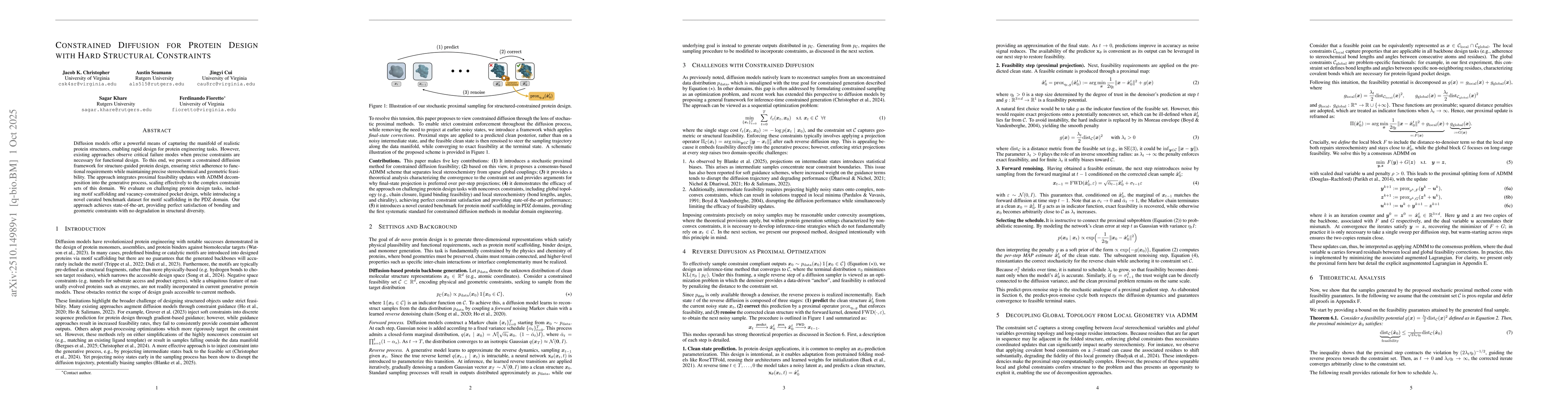 Thumbnail for Constrained Diffusion for Protein Design with Hard Structural
  Constraints