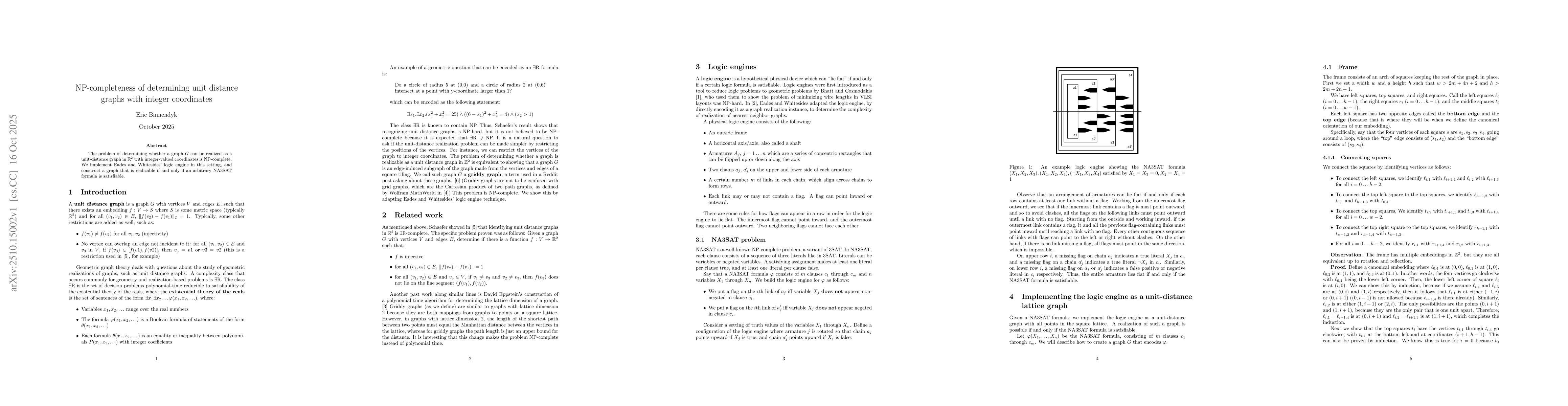 Thumbnail for NP-completeness of determining unit distance graphs with integer
  coordinates