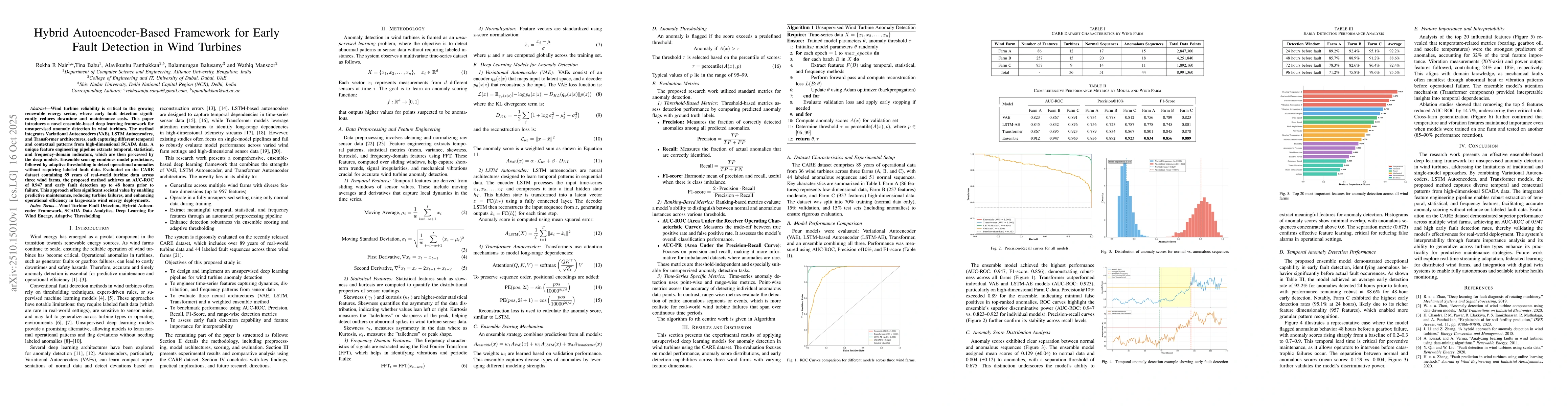 Thumbnail for Hybrid Autoencoder-Based Framework for Early Fault Detection in Wind
  Turbines