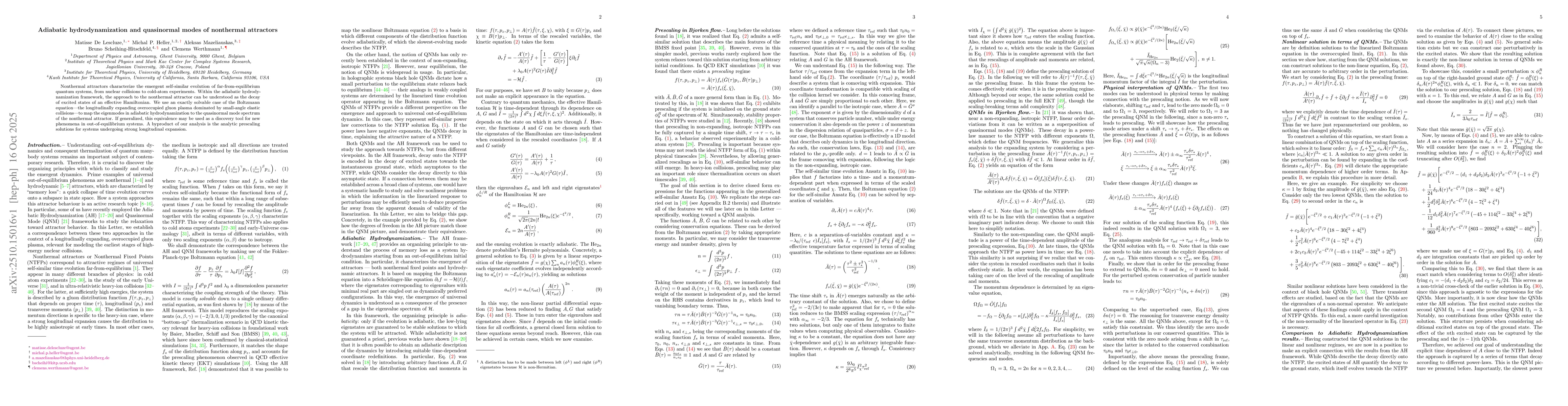 Thumbnail for Adiabatic hydrodynamization and quasinormal modes of nonthermal
  attractors