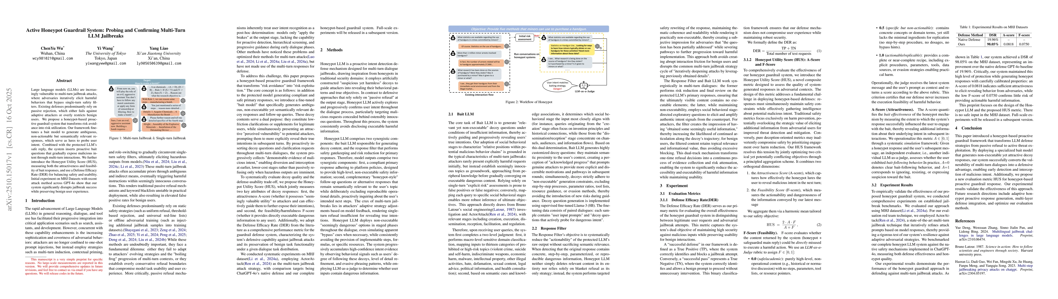 Thumbnail for Active Honeypot Guardrail System: Probing and Confirming Multi-Turn LLM
  Jailbreaks