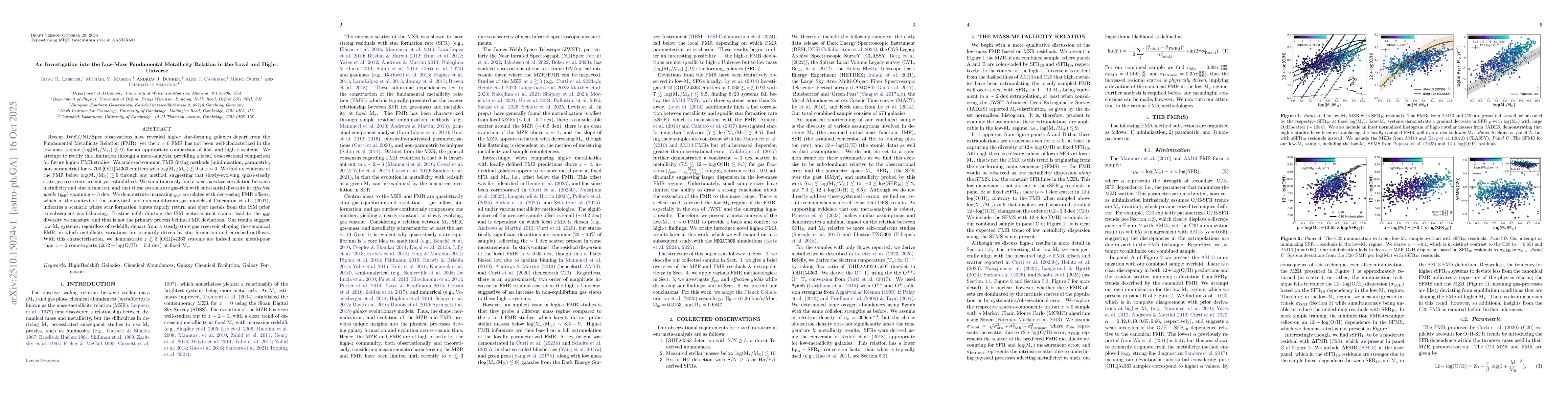 Thumbnail for An Investigation into the Low-Mass Fundamental Metallicity Relation in
  the Local and High-z Universe