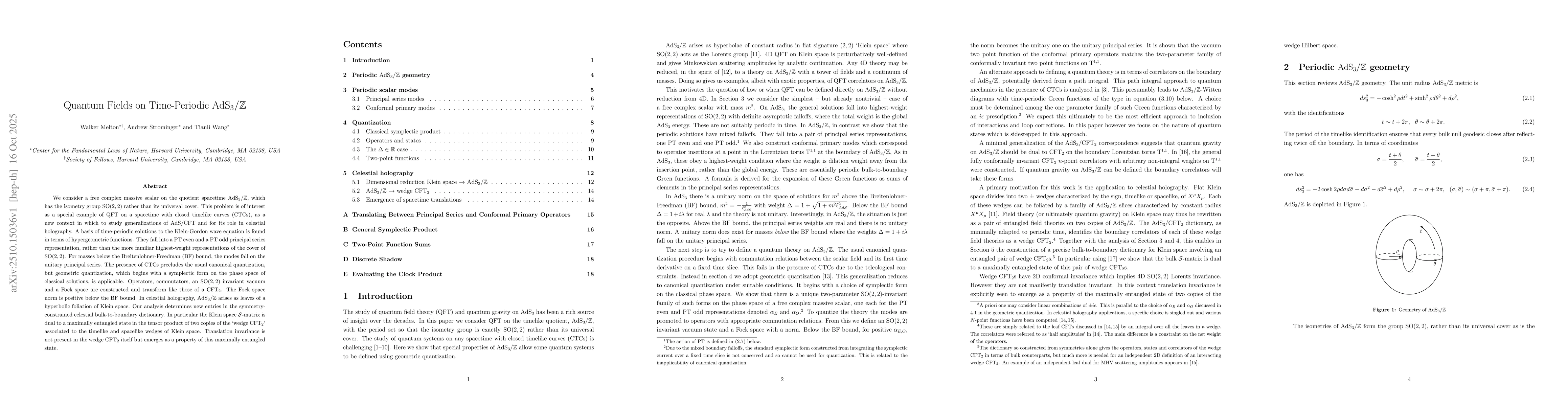 Thumbnail for Quantum Fields on Time-Periodic AdS$_3/\mathbb{Z}$