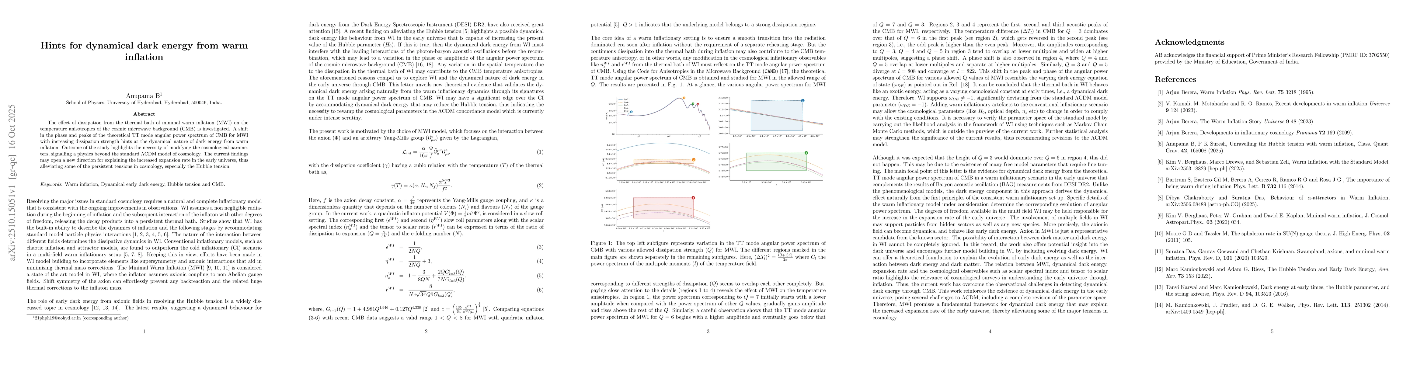 Thumbnail for Hints for dynamical dark energy from warm inflation