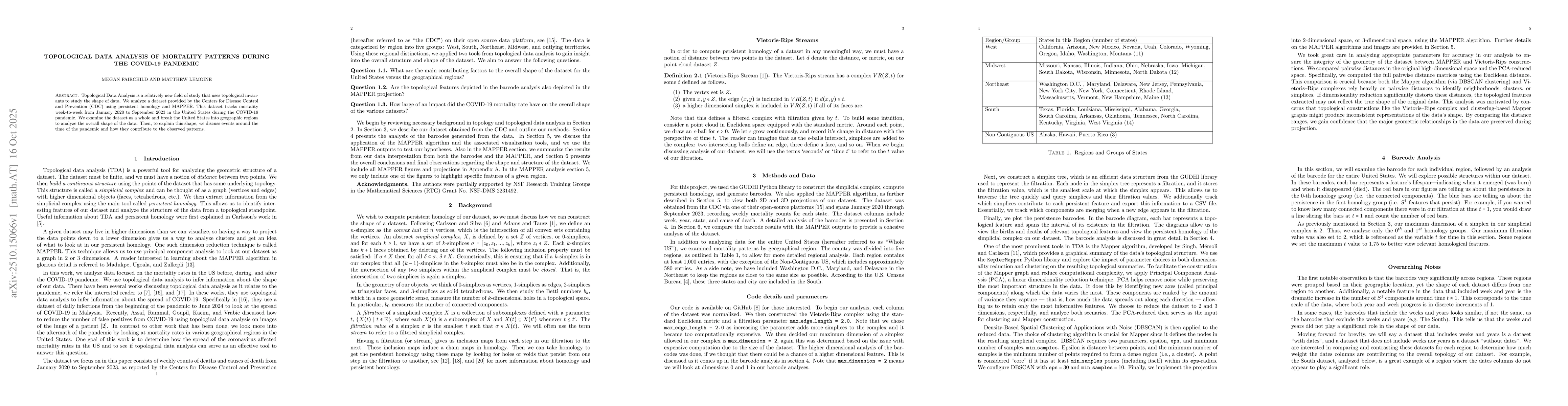 Thumbnail for Topological Data Analysis of Mortality Patterns During the COVID-19
  Pandemic
