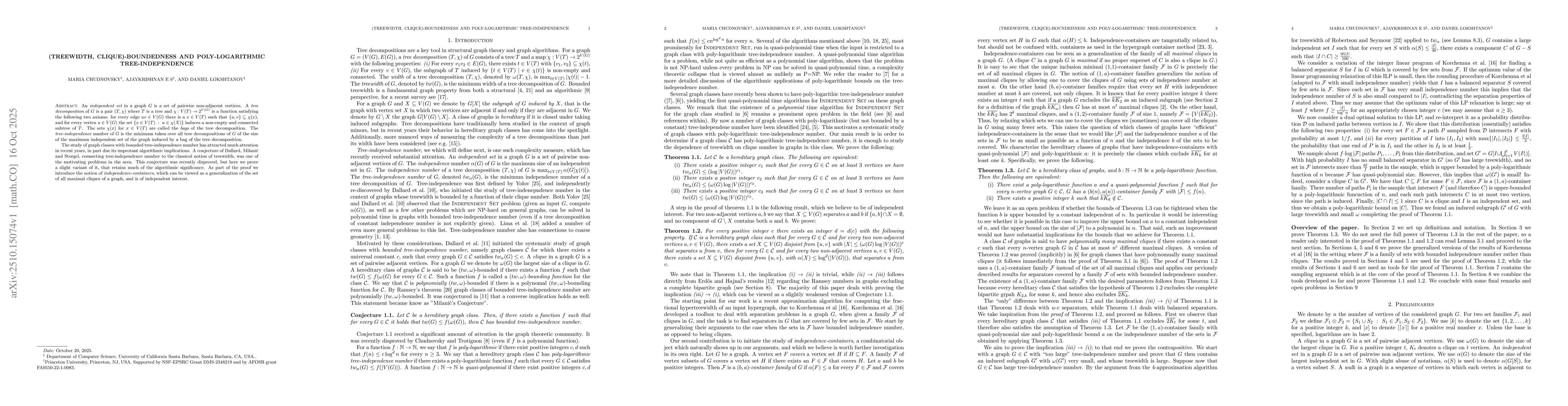 Thumbnail for (Treewidth, Clique)-Boundedness and Poly-logarithmic Tree-Independence