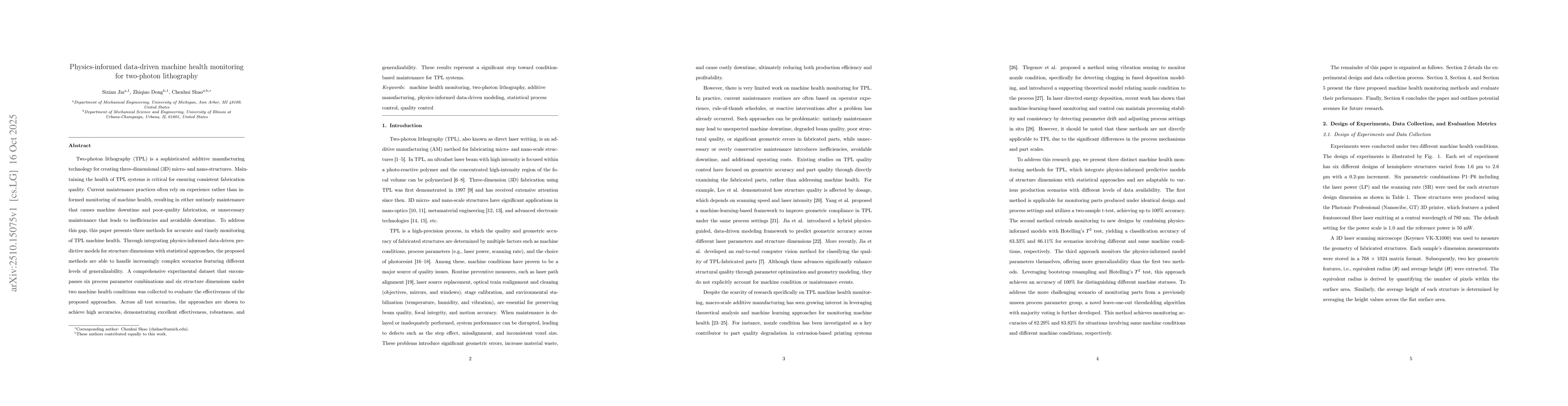 Thumbnail for Physics-informed data-driven machine health monitoring for two-photon
  lithography